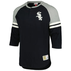 Black Chicago White Sox Mitchell & Ness Cooperstown Collection Legendary Raglan Slub Henley 3/4-Sleeve T-Shirt