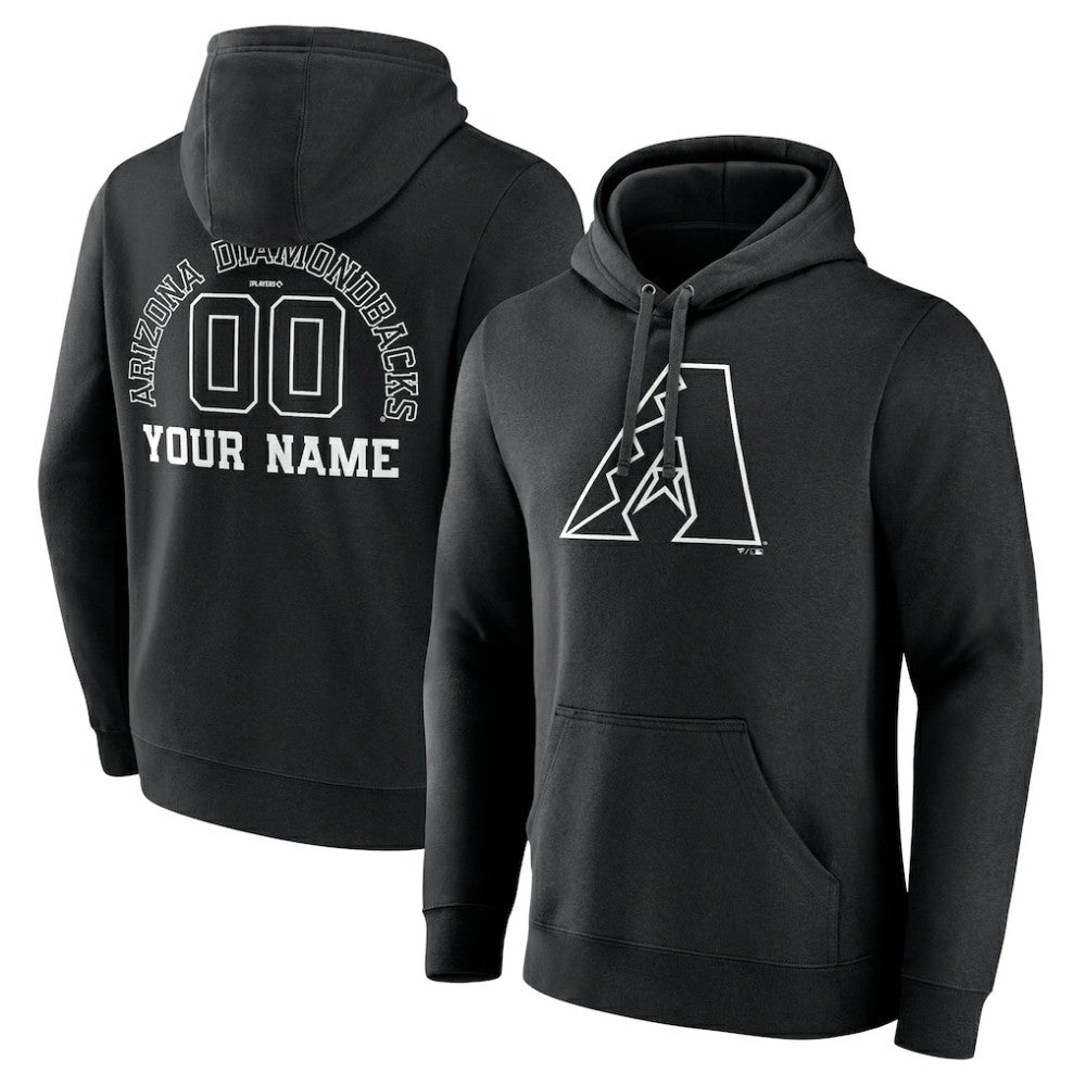 Black Arizona Diamondbacks Monochrome Personalized Name & Number Pullover Hoodie