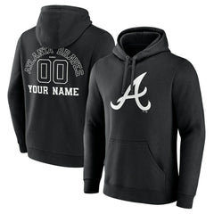 Black Atlanta Braves Monochrome Personalized Name & Number Pullover Hoodie
