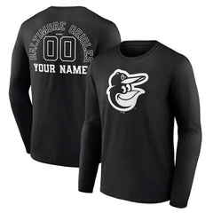Black Baltimore Orioles Monochrome Personalized Name & Number Long Sleeve T-Shirt