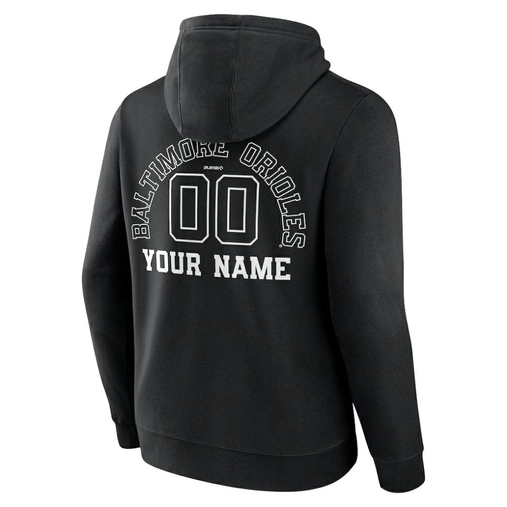 Black Baltimore Orioles Monochrome Personalized Name & Number Pullover Hoodie