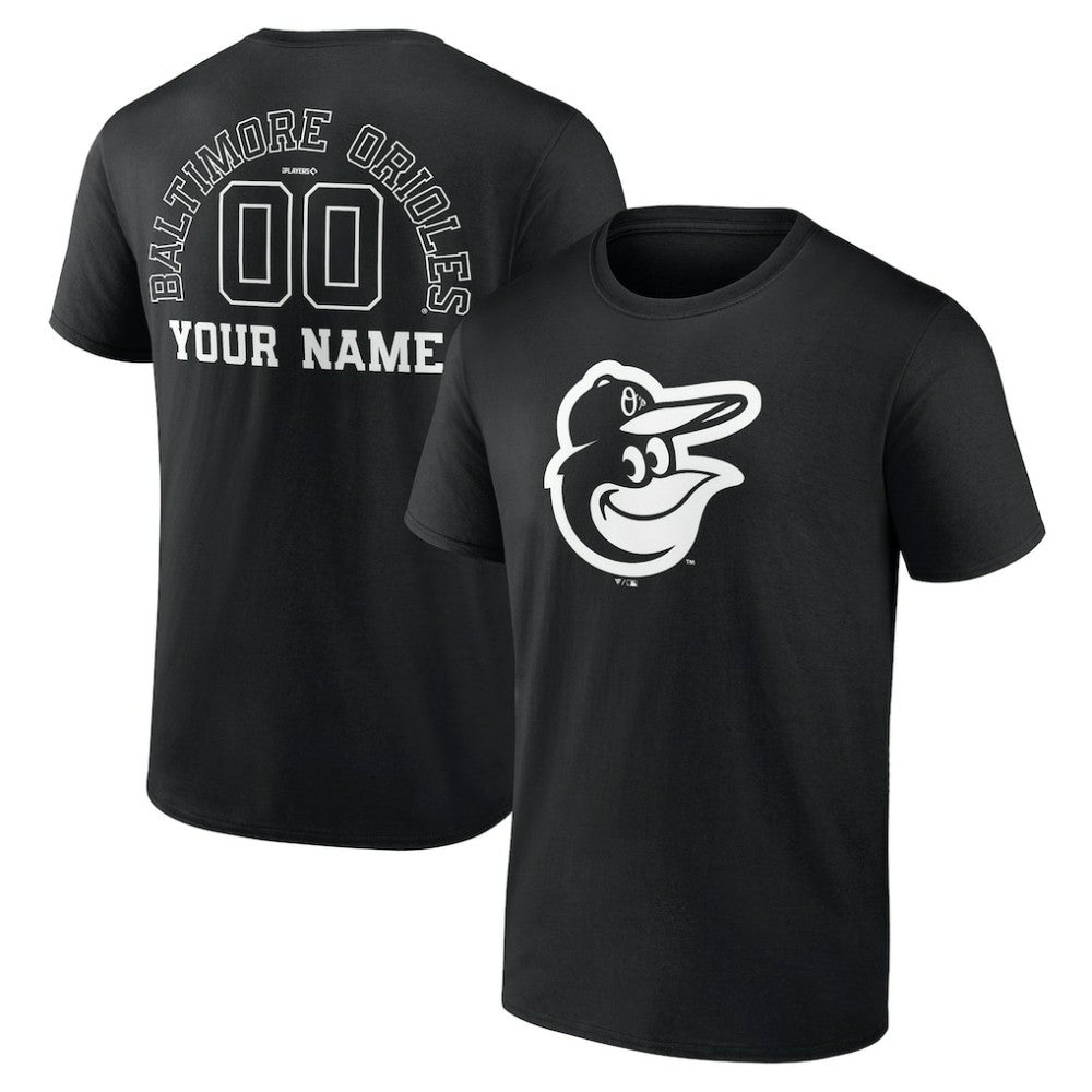 Black Baltimore Orioles Monochrome Personalized Name & Number T-Shirt