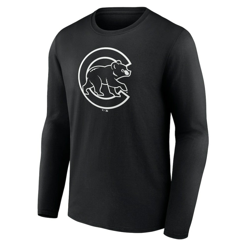Black Chicago Cubs Monochrome Personalized Name & Number Long Sleeve T-Shirt