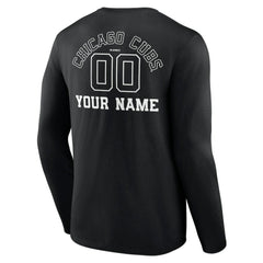 Black Chicago Cubs Monochrome Personalized Name & Number Long Sleeve T-Shirt