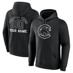 Black Chicago Cubs Monochrome Personalized Name & Number Pullover Hoodie