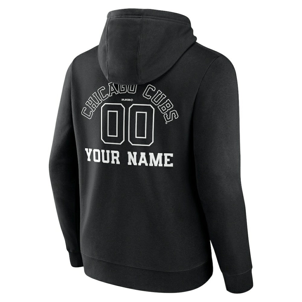 Black Chicago Cubs Monochrome Personalized Name & Number Pullover Hoodie