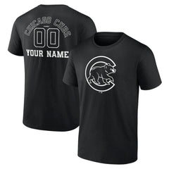 Black Chicago Cubs Monochrome Personalized Name & Number T-Shirt