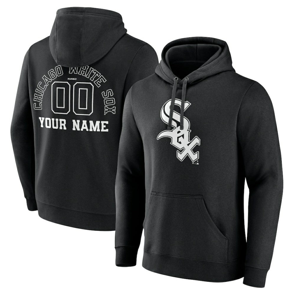 Black Chicago White Sox Monochrome Personalized Name & Number Pullover Hoodie