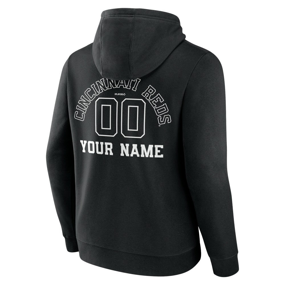 Black Cincinnati Reds Monochrome Personalized Name & Number Pullover Hoodie