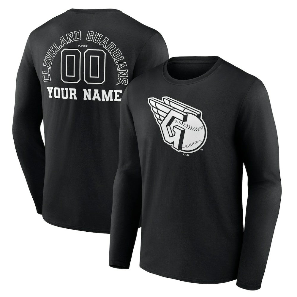 Black Cleveland Guardians Monochrome Personalized Name & Number Long Sleeve T-Shirt