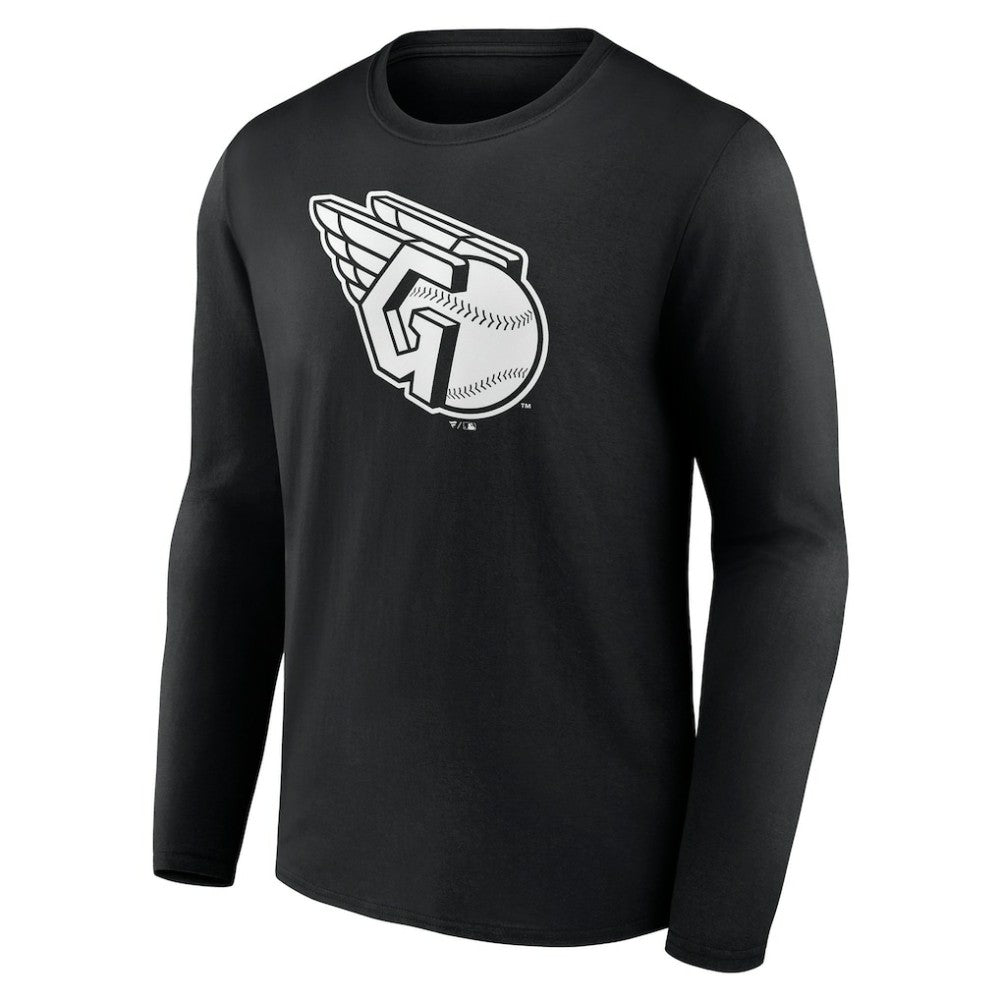 Black Cleveland Guardians Monochrome Personalized Name & Number Long Sleeve T-Shirt