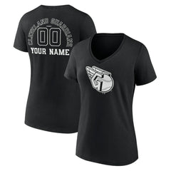 Black Cleveland Guardians Women's Monochrome Personalized Name & Number V-Neck T-Shirt
