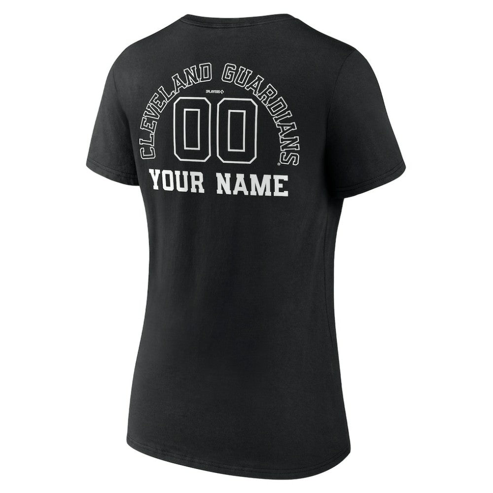 Black Cleveland Guardians Women's Monochrome Personalized Name & Number V-Neck T-Shirt