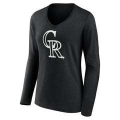 Black Colorado Rockies Women's Monochrome Personalized Name & Number Long Sleeve V-Neck T-Shirt