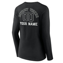 Black Detroit Tigers Women's Monochrome Personalized Name & Number Long Sleeve V-Neck T-Shirt