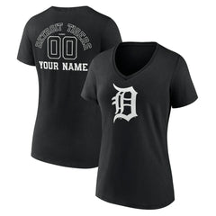 Black Detroit Tigers Women's Monochrome Personalized Name & Number V-Neck T-Shirt