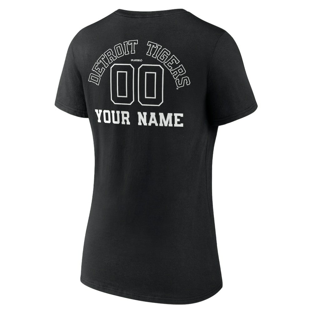 Black Detroit Tigers Women's Monochrome Personalized Name & Number V-Neck T-Shirt