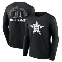 Black Houston Astros Monochrome Personalized Name & Number Long Sleeve T-Shirt