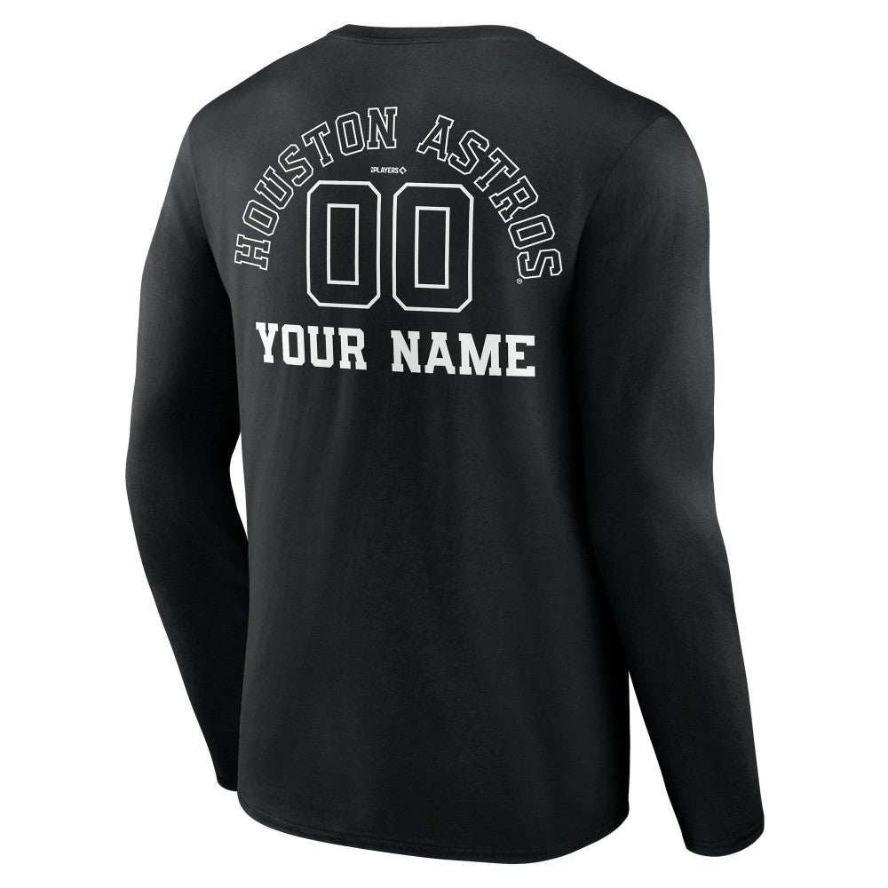 Black Houston Astros Monochrome Personalized Name & Number Long Sleeve T-Shirt