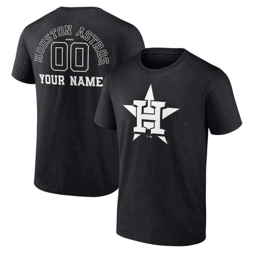 Black Houston Astros Monochrome Personalized Name & Number T-Shirt