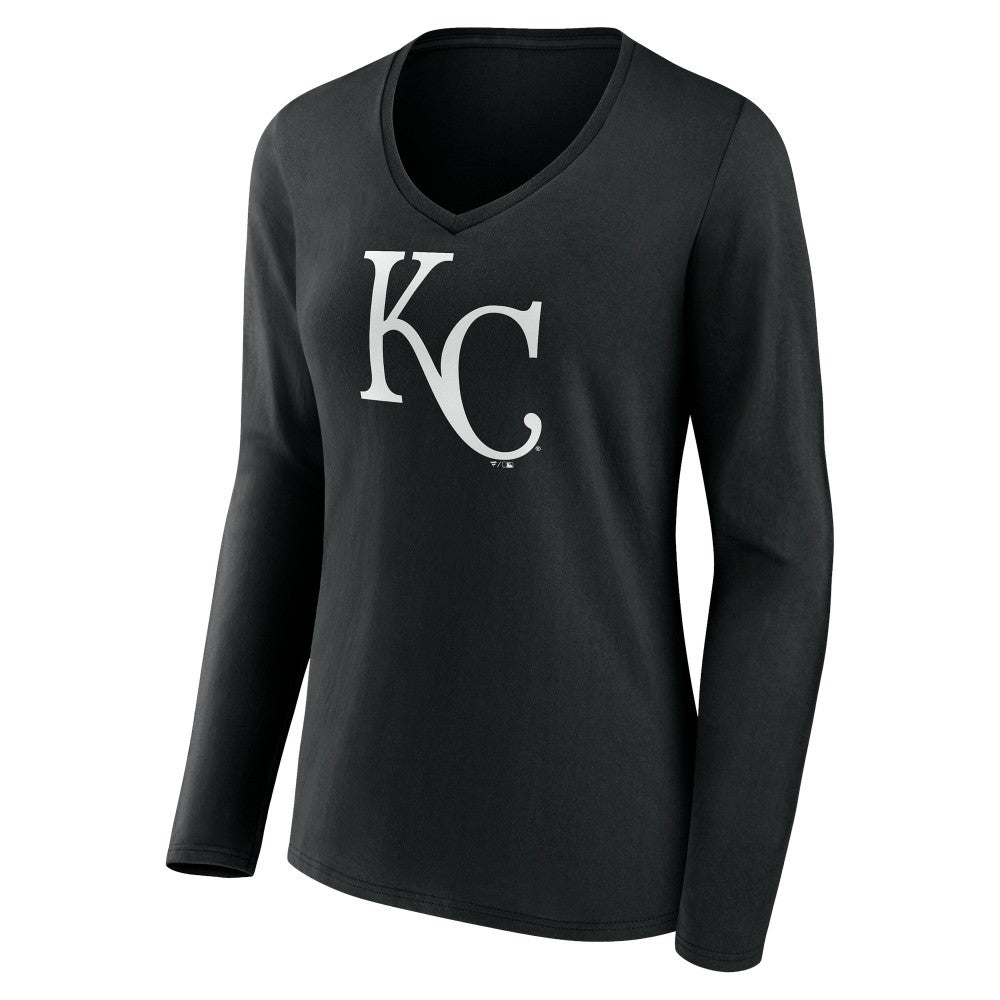 Black Kansas City Royals Women's Monochrome Personalized Name & Number Long Sleeve V-Neck T-Shirt