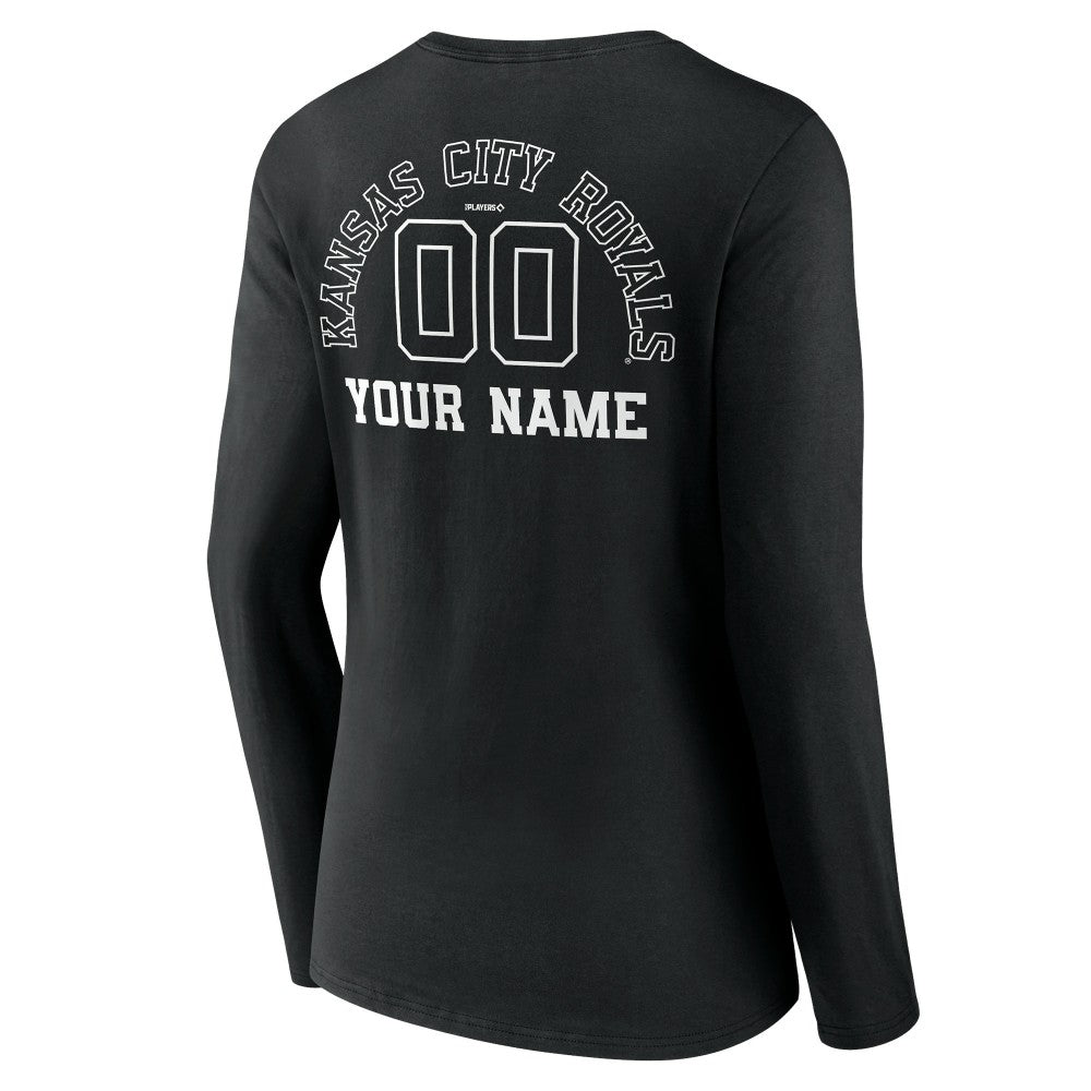 Black Kansas City Royals Women's Monochrome Personalized Name & Number Long Sleeve V-Neck T-Shirt