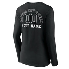 Black Kansas City Royals Women's Monochrome Personalized Name & Number Long Sleeve V-Neck T-Shirt