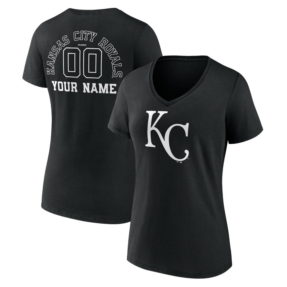 Black Kansas City Royals Women's Monochrome Personalized Name & Number V-Neck T-Shirt