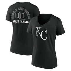 Black Kansas City Royals Women's Monochrome Personalized Name & Number V-Neck T-Shirt