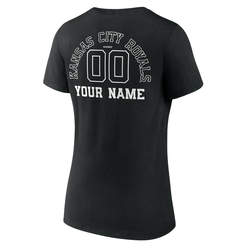 Black Kansas City Royals Women's Monochrome Personalized Name & Number V-Neck T-Shirt