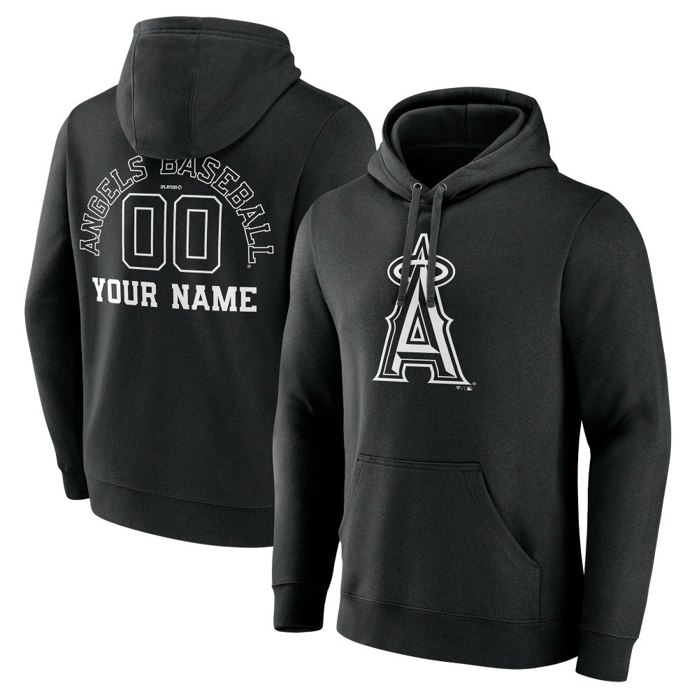 Black Los Angeles Angels Monochrome Personalized Name & Number Pullover Hoodie