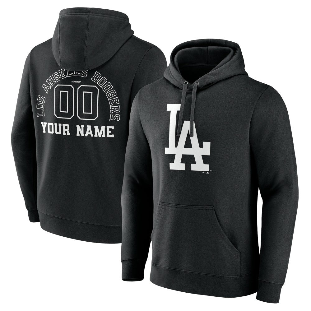 Black Los Angeles Dodgers Monochrome Personalized Name & Number Pullover Hoodie