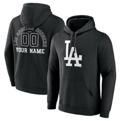 Black Los Angeles Dodgers Monochrome Personalized Name & Number Pullover Hoodie