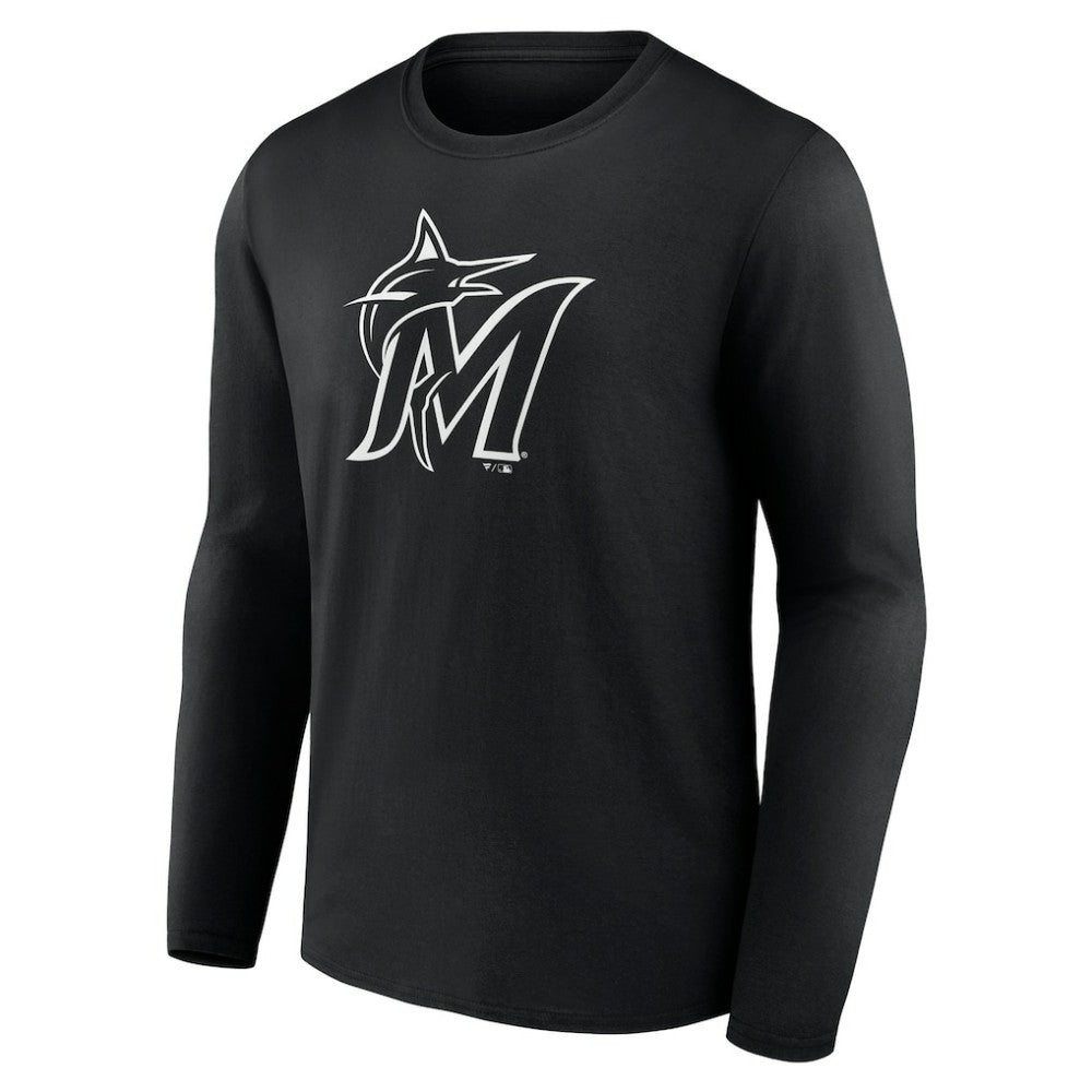 Black Miami Marlins Monochrome Personalized Name & Number Long Sleeve T-Shirt