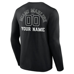 Black Miami Marlins Monochrome Personalized Name & Number Long Sleeve T-Shirt