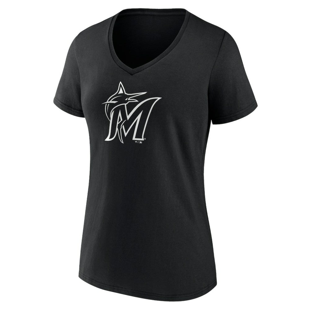 Black Miami Marlins Women's Monochrome Personalized Name & Number V-Neck T-Shirt
