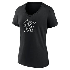 Black Miami Marlins Women's Monochrome Personalized Name & Number V-Neck T-Shirt