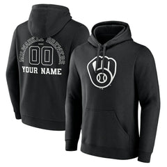 Black Milwaukee Brewers Monochrome Personalized Name & Number Pullover Hoodie