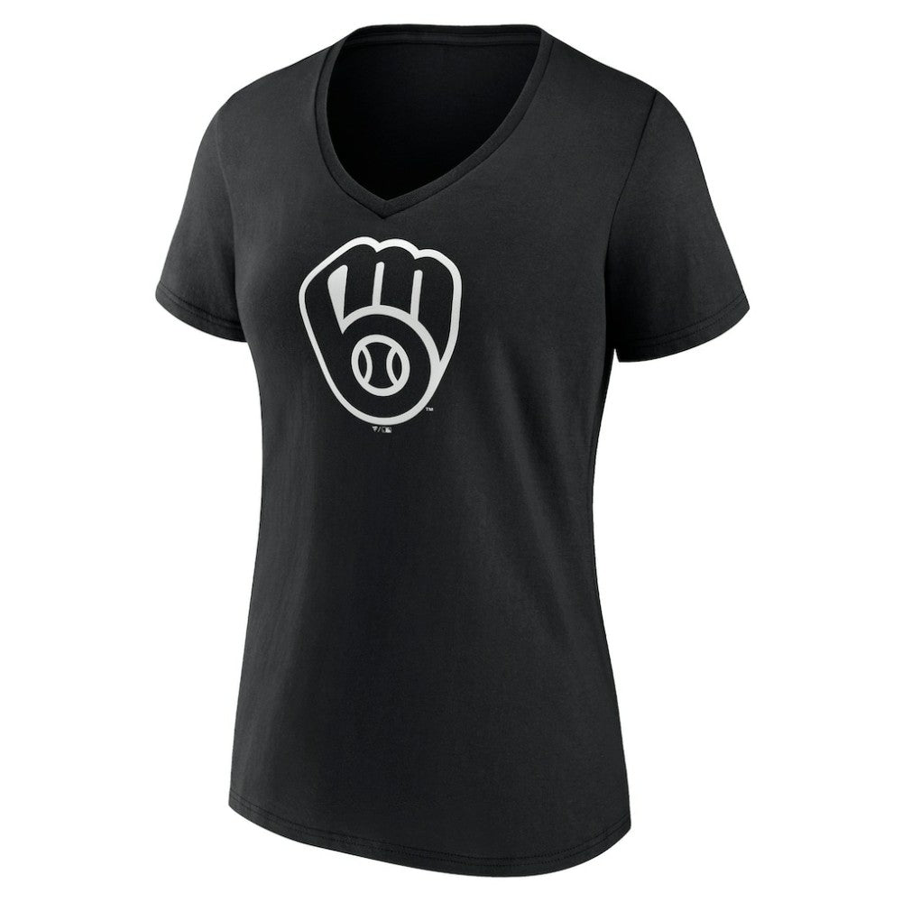 Black Milwaukee Brewers Women's Monochrome Personalized Name & Number V-Neck T-Shirt