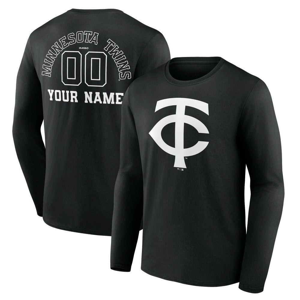 Black Minnesota Twins Monochrome Personalized Name & Number Long Sleeve T-Shirt