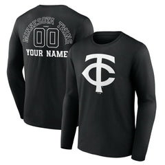 Black Minnesota Twins Monochrome Personalized Name & Number Long Sleeve T-Shirt