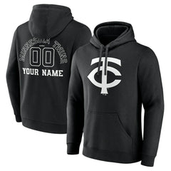 Black Minnesota Twins Monochrome Personalized Name & Number Pullover Hoodie
