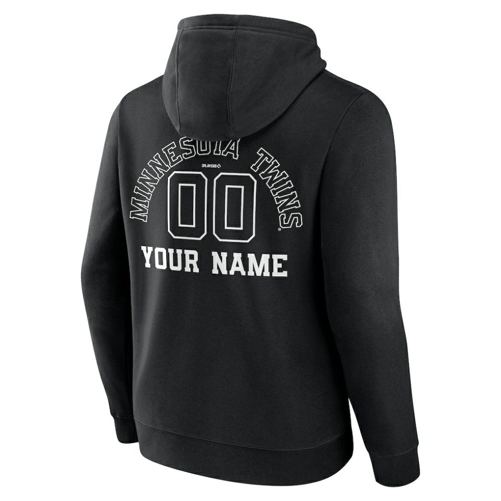 Black Minnesota Twins Monochrome Personalized Name & Number Pullover Hoodie