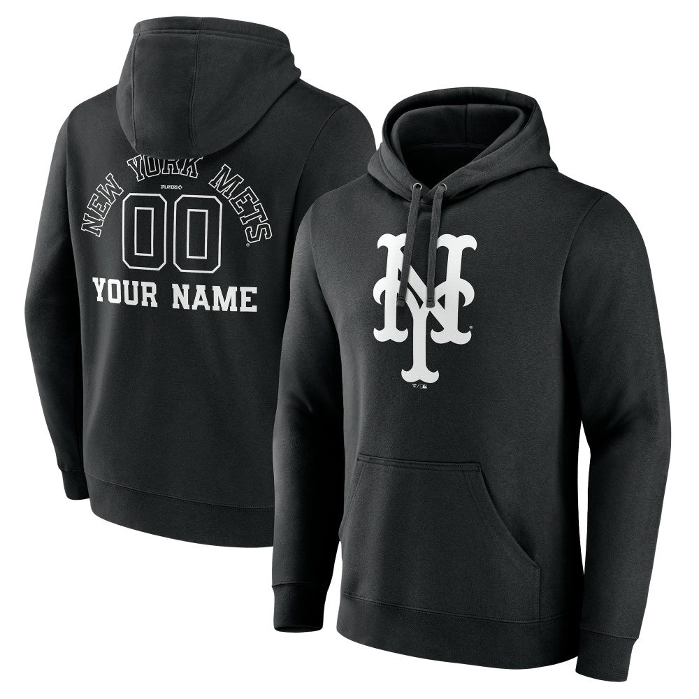 Black New York Mets Monochrome Personalized Name & Number Pullover Hoodie