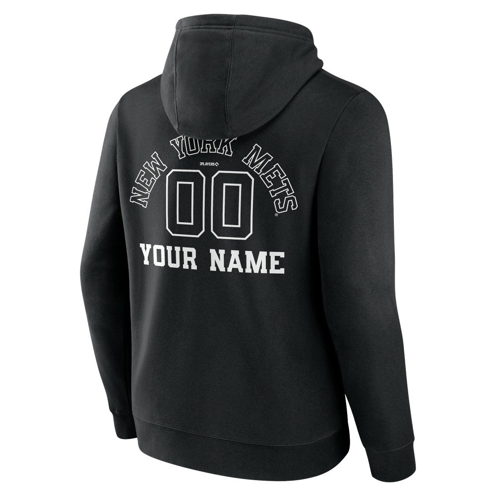 Black New York Mets Monochrome Personalized Name & Number Pullover Hoodie