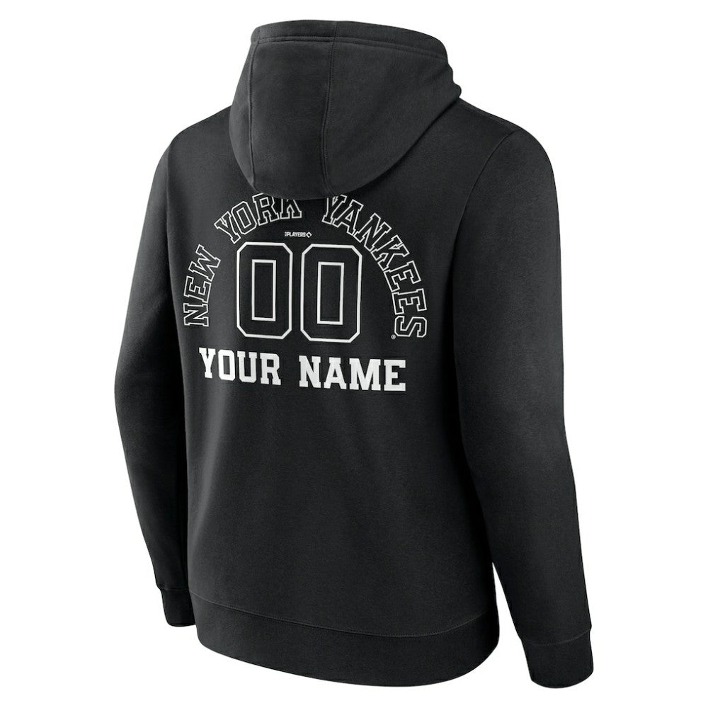 Black New York Yankees Monochrome Personalized Name & Number Pullover Hoodie