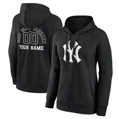 Black New York Yankees Women's Monochrome Personalized Name & Number Pullover Hoodie