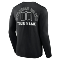 Black Pittsburgh Pirates Monochrome Personalized Name & Number Long Sleeve T-Shirt