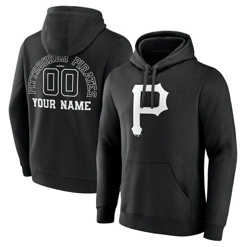 Black Pittsburgh Pirates Monochrome Personalized Name & Number Pullover Hoodie