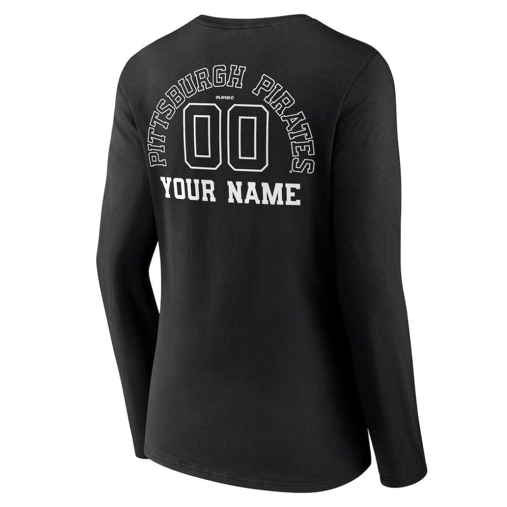 Black Pittsburgh Pirates Women's Monochrome Personalized Name & Number Long Sleeve V-Neck T-Shirt